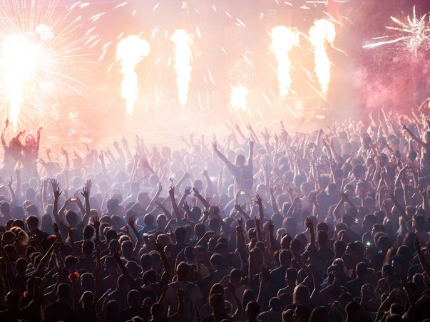 Big concert audience with fireworks